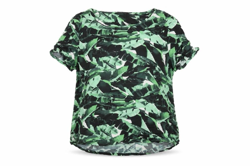 Viz-A-Viz Womens Green Geometric Viscose Basic T-Shirt Size M Round Neck