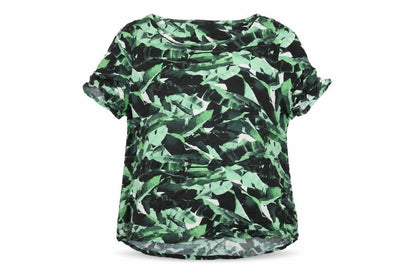 Viz-A-Viz Womens Green Geometric Viscose Basic T-Shirt Size M Round Neck
