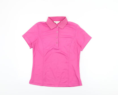Monterey Womens Pink Polyester Basic T-Shirt Size S Collared