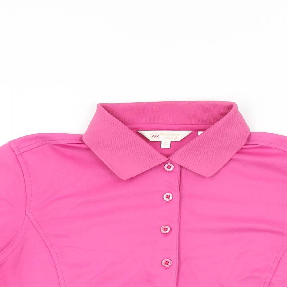 Monterey Womens Pink Polyester Basic T-Shirt Size S Collared