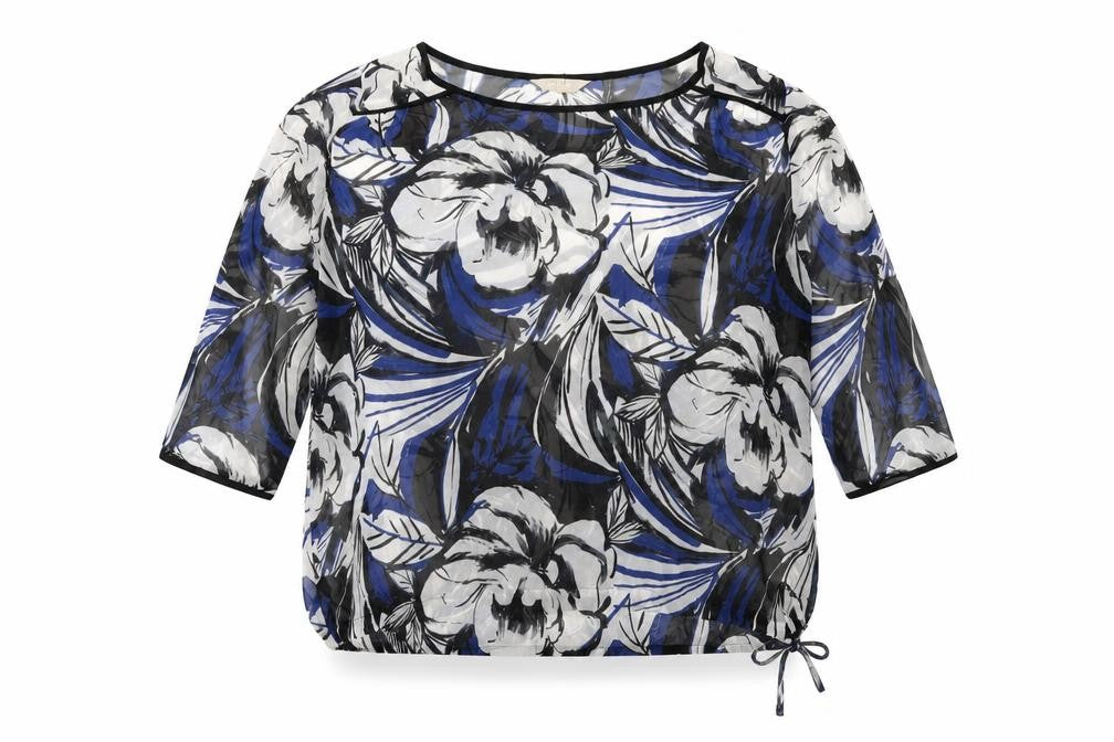 Anthology Womens Blue Floral Polyester Basic Blouse Size 16 Round Neck