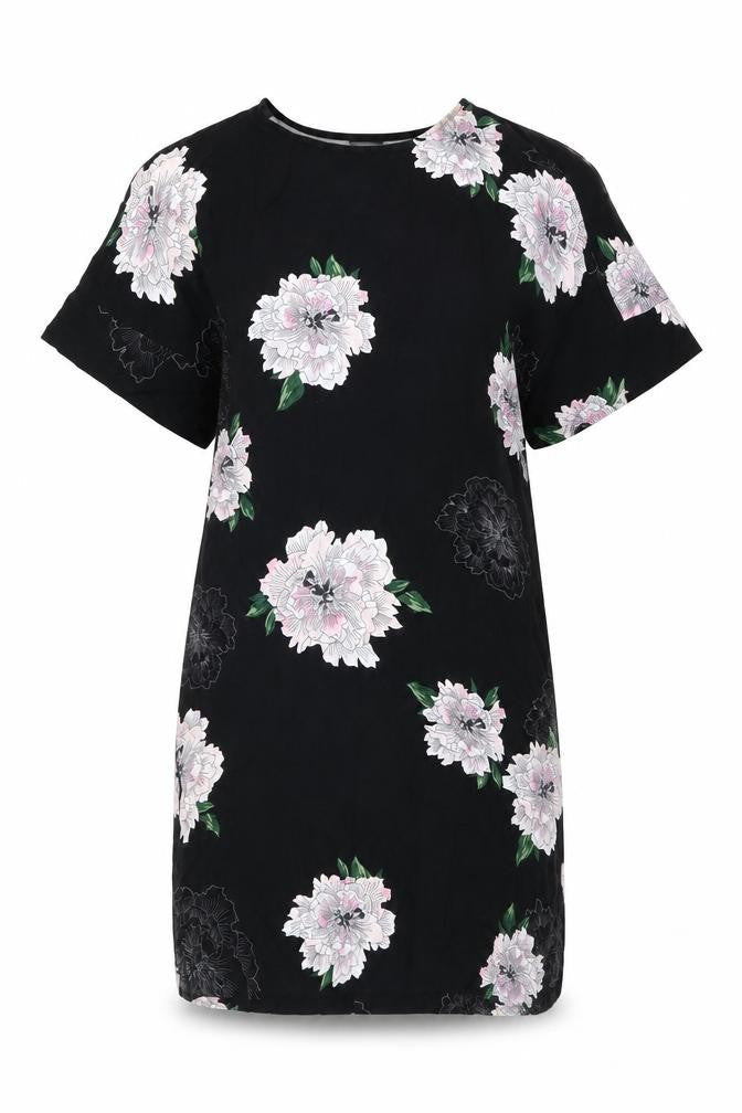 Free/Quent Womens Black Floral Viscose Shift Size XS Round Neck Pullover