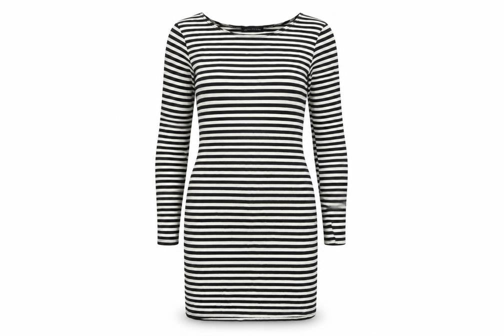 PRETTYLITTLETHING Womens White Striped Viscose Bodycon Size 8 Round Neck Pullover