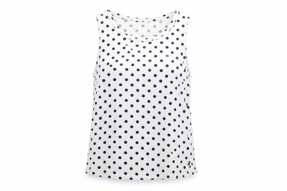 Sfera Womens White Polka Dot Cotton Basic Tank Size L Round Neck