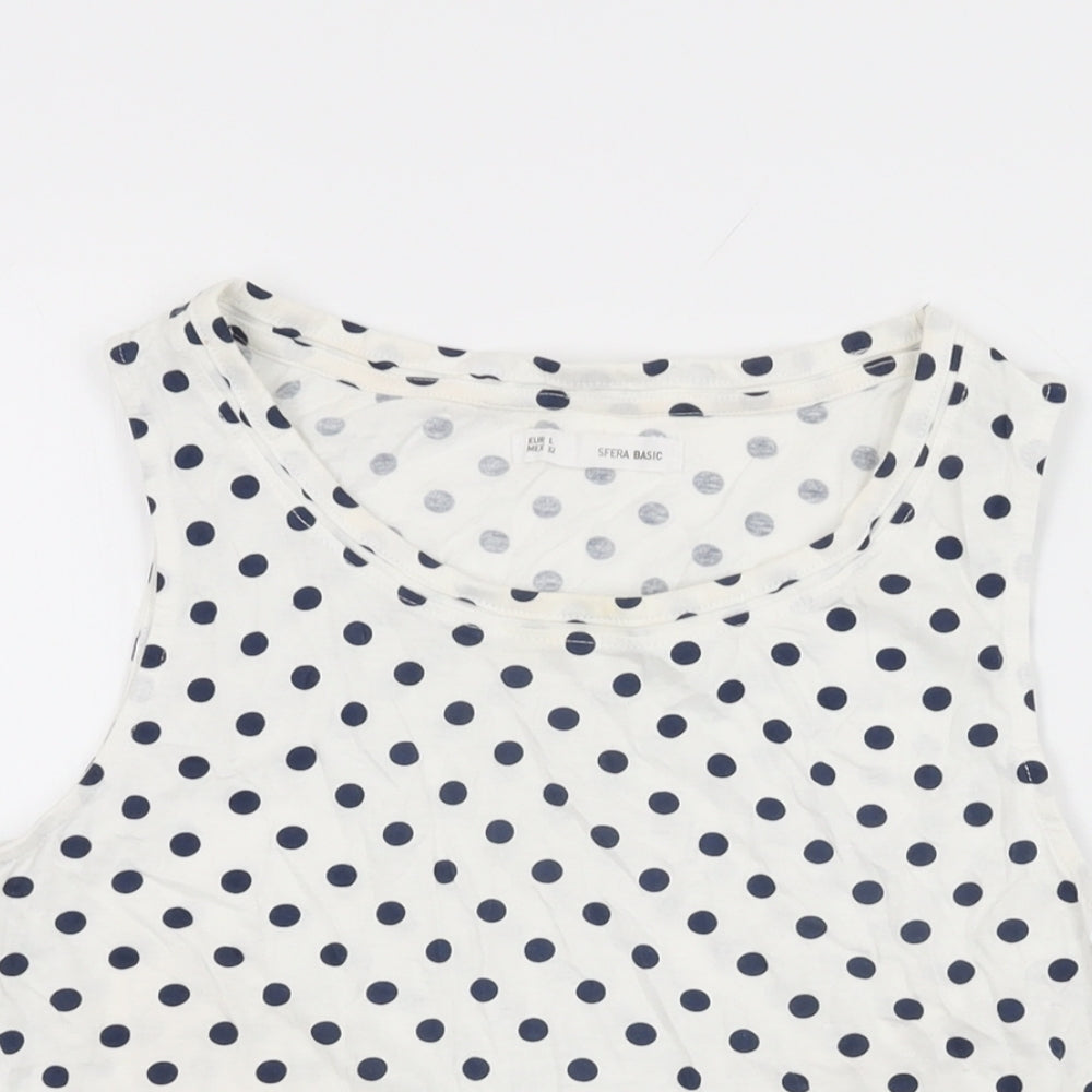 Sfera Womens White Polka Dot Cotton Basic Tank Size L Round Neck