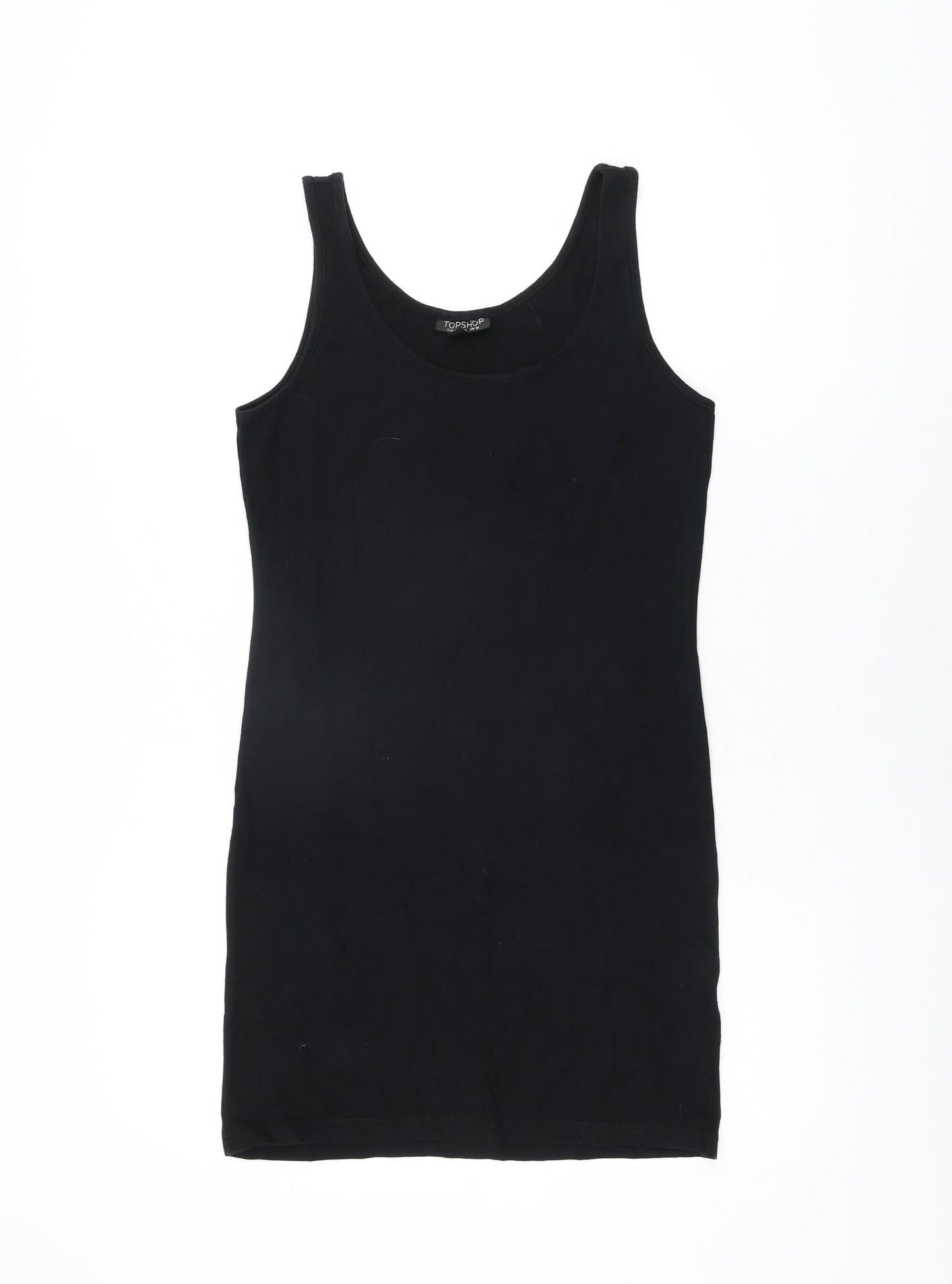 Topshop Womens Black Cotton Bodycon Size 10 Scoop Neck Pullover