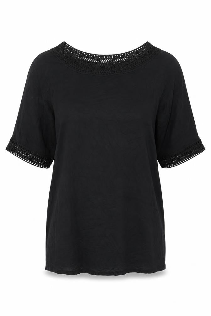 Fantasie Womens Black Viscose Basic T-Shirt Size L Boat Neck