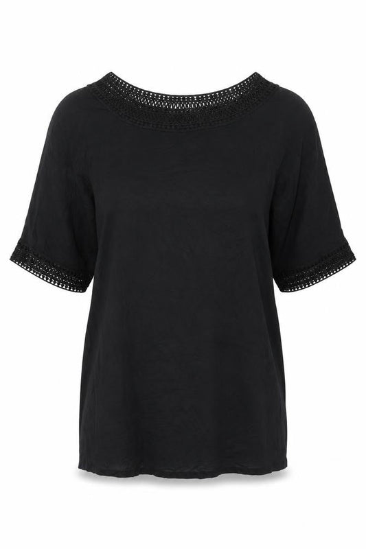 Fantasie Womens Black Viscose Basic T-Shirt Size L Boat Neck