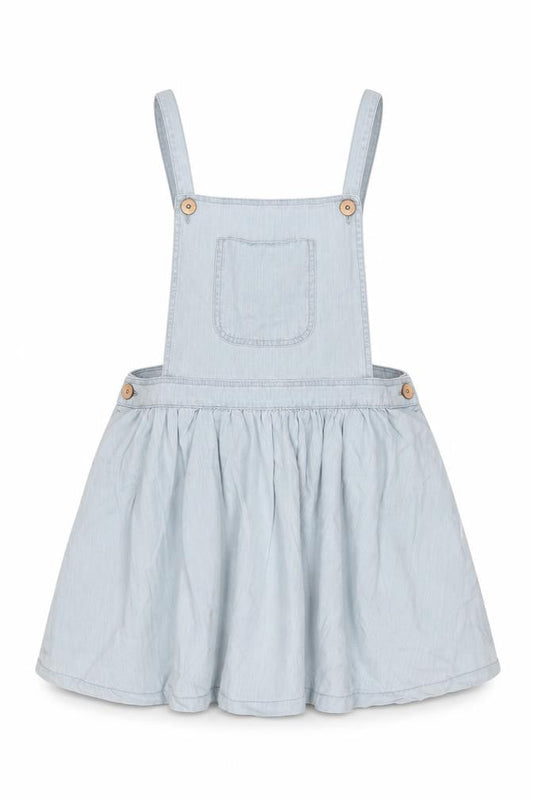 Denim & Co. Womens Blue Cotton Pinafore/Dungaree Dress Size 14 Square Neck Button