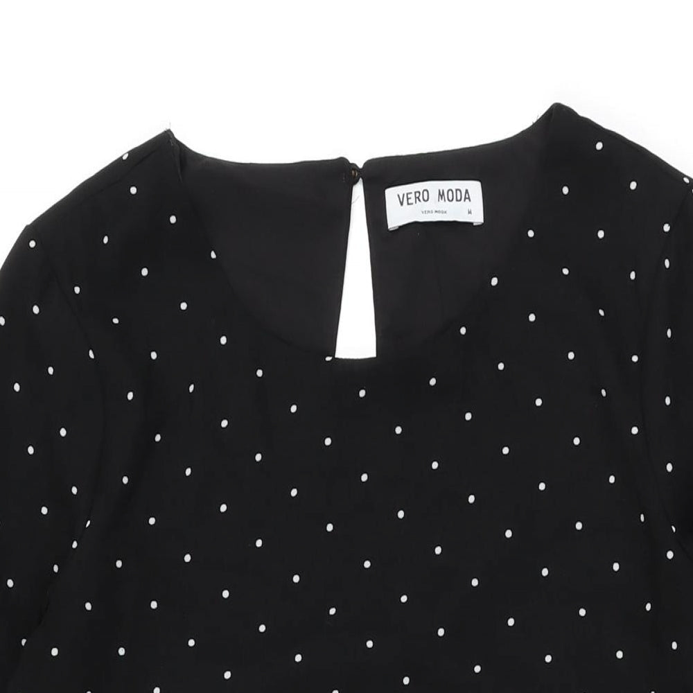 VERO MODA Womens Black Polka Dot Polyester Shift Size M Round Neck Button