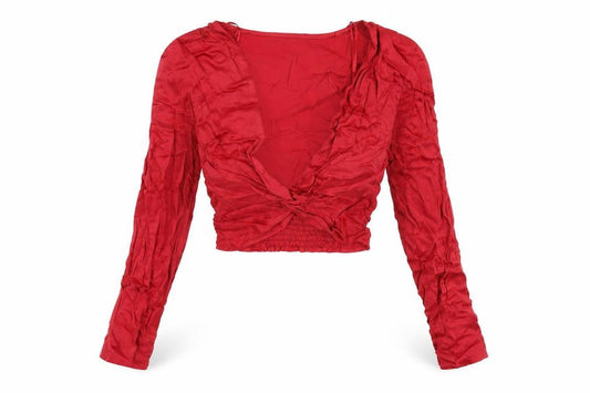 Zara Womens Red Viscose Cropped Blouse Size S V-Neck