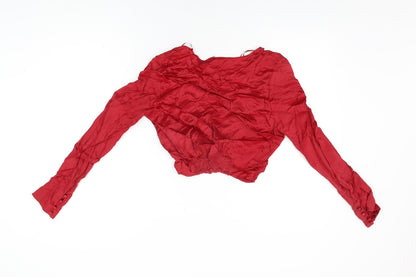 Zara Womens Red Viscose Cropped Blouse Size S V-Neck