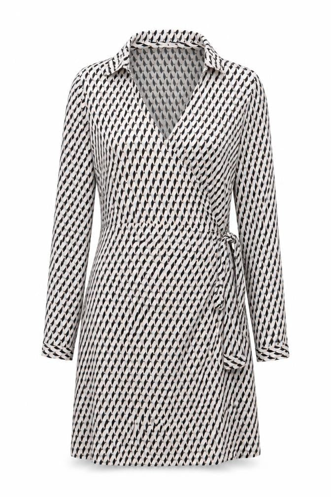 PRETTYLITTLETHING Womens Multicoloured Geometric Polyester Wrap Dress Size 16 V-Neck Tie