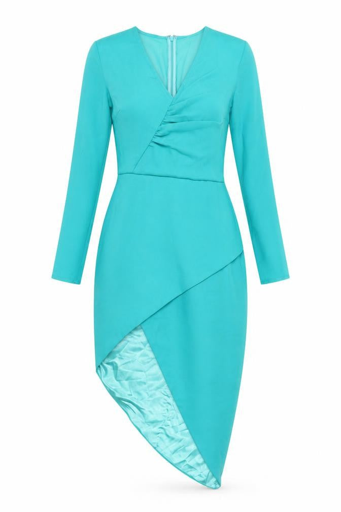 VLabel London Womens Blue Polyester Bodycon Size 4 V-Neck Zip