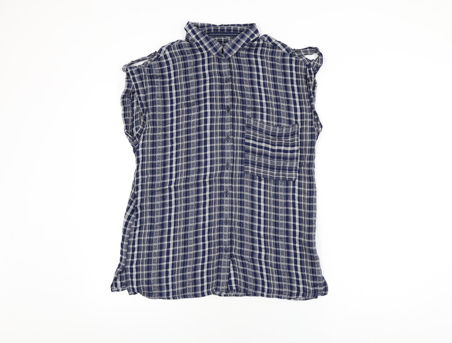 NEXT Womens Blue Geometric Viscose Basic Button-Up Size 12 Collared