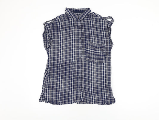 NEXT Womens Blue Geometric Viscose Basic Button-Up Size 12 Collared