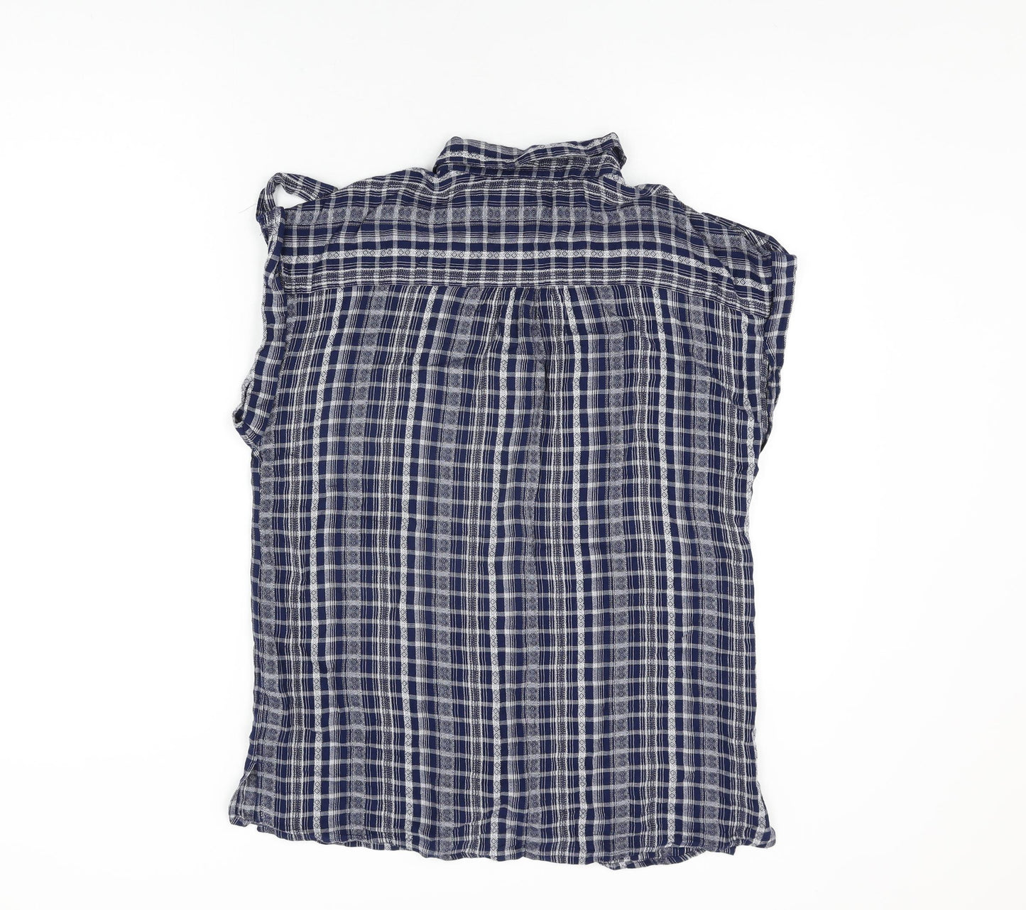 NEXT Womens Blue Geometric Viscose Basic Button-Up Size 12 Collared
