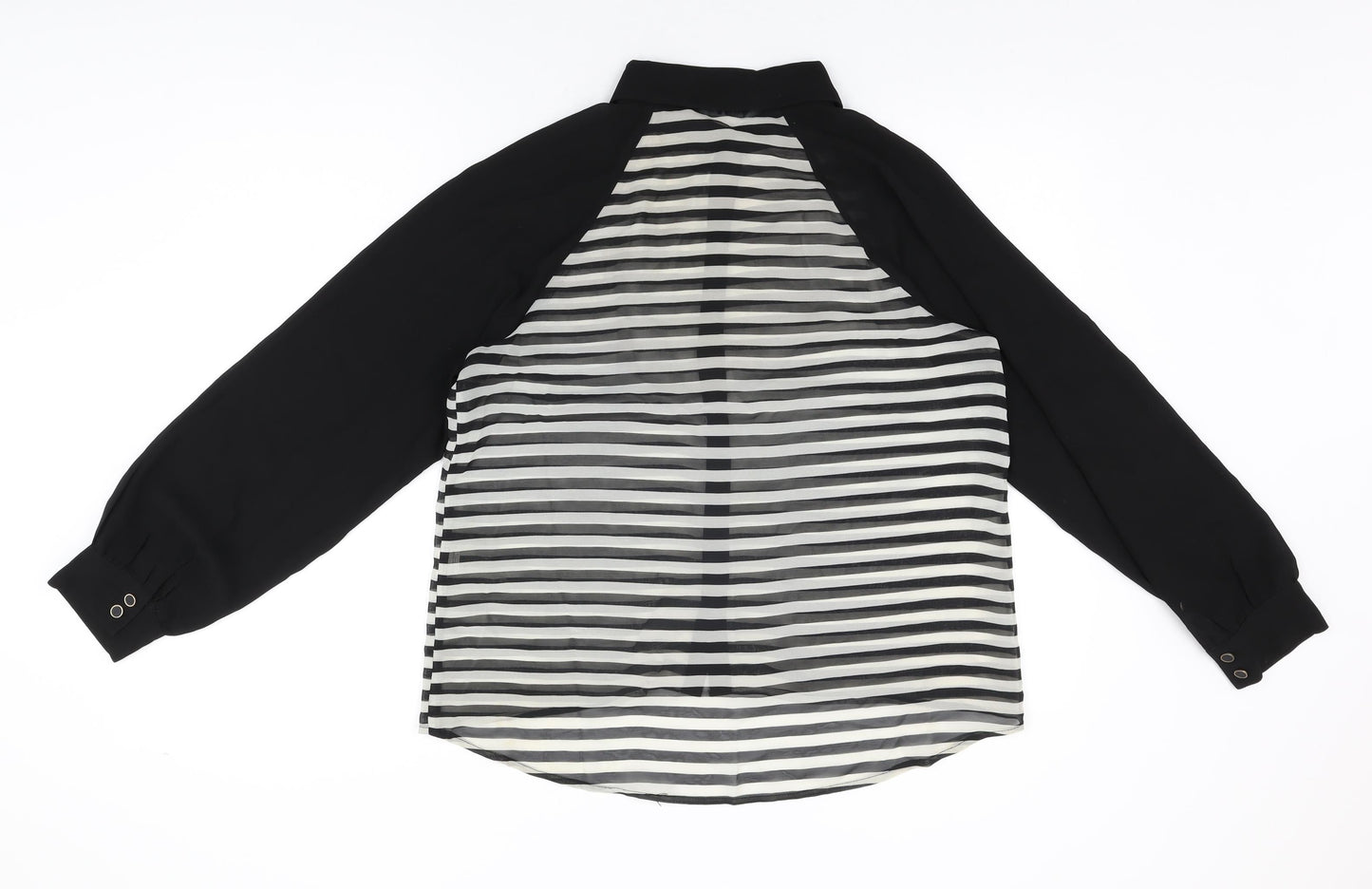 Miso Womens Black Striped Polyester Basic Button-Up Size 14 Collared