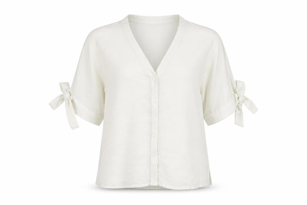 New Look Womens White Polyester Basic Button-Up Size 14 V-Neck