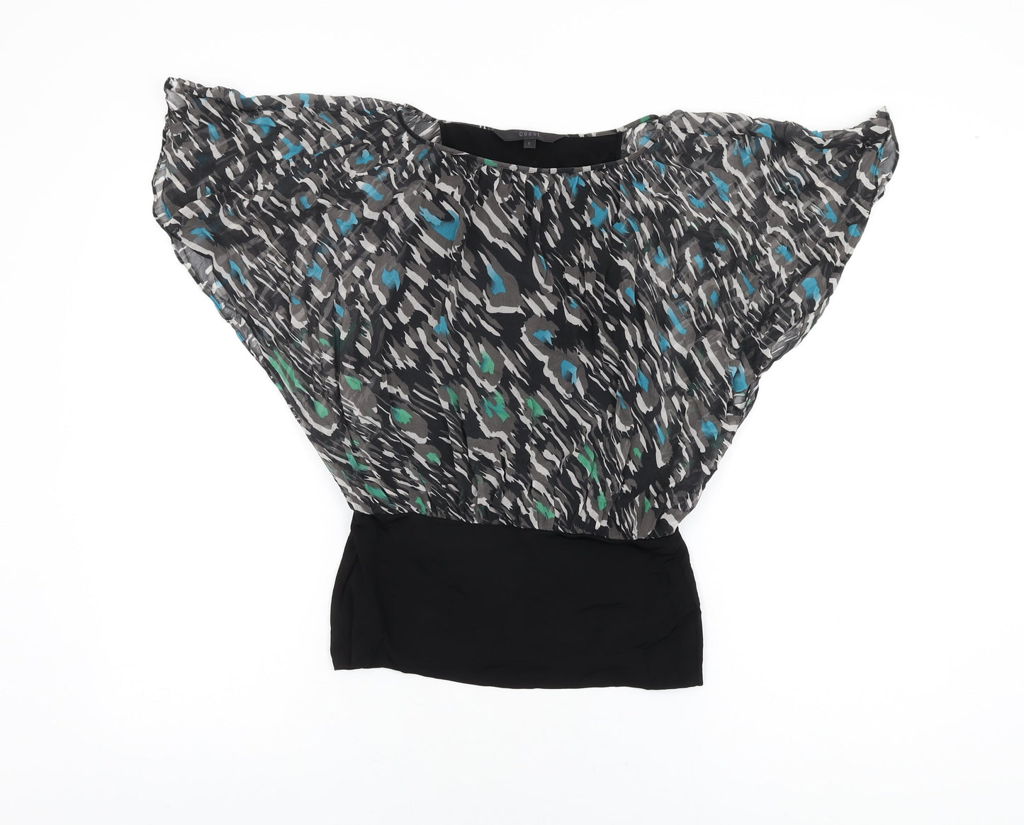Coast Womens Black Geometric Silk Basic Blouse Size 8 Boat Neck