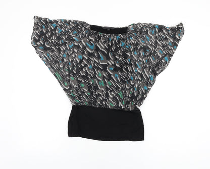Coast Womens Black Geometric Silk Basic Blouse Size 8 Boat Neck