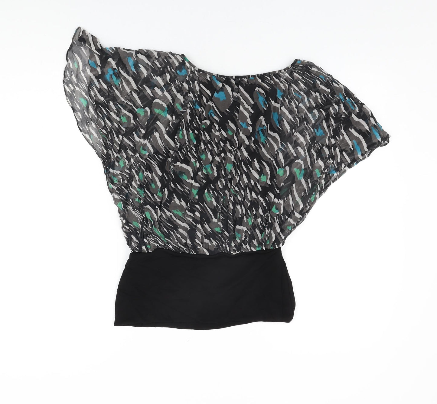 Coast Womens Black Geometric Silk Basic Blouse Size 8 Boat Neck