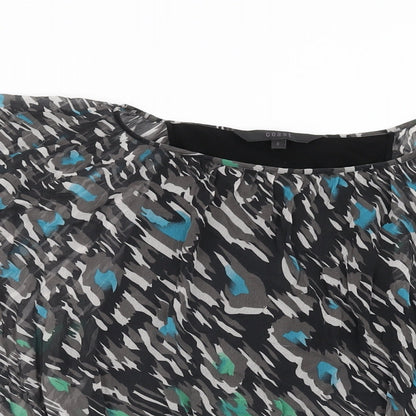 Coast Womens Black Geometric Silk Basic Blouse Size 8 Boat Neck