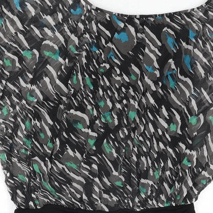 Coast Womens Black Geometric Silk Basic Blouse Size 8 Boat Neck