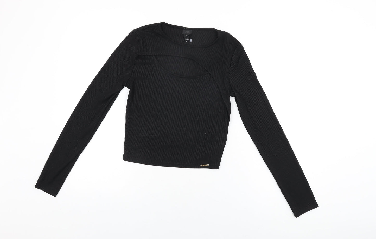 River Island Womens Black Polyester Basic T-Shirt Size 8 Round Neck