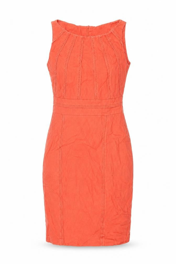 Marks & Spencer Womens Red Linen Bodycon Size 12 Boat Neck Zip