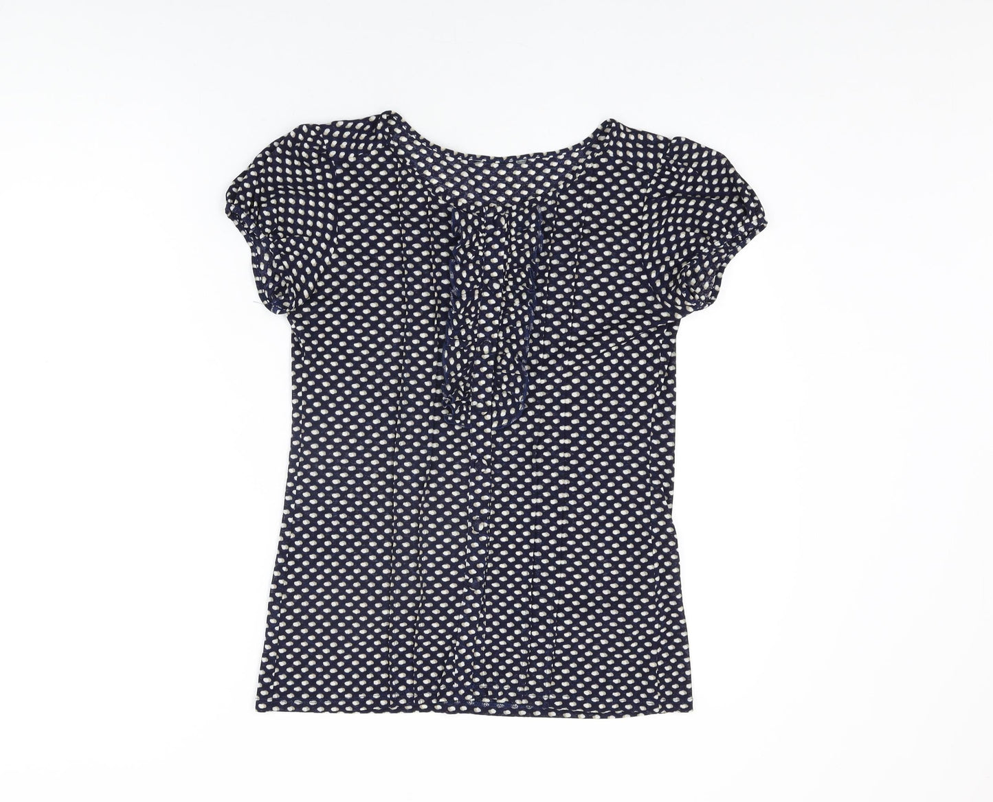 Marks and Spencer Womens Blue Geometric Polyester Basic Button-Up Size 12 Round Neck