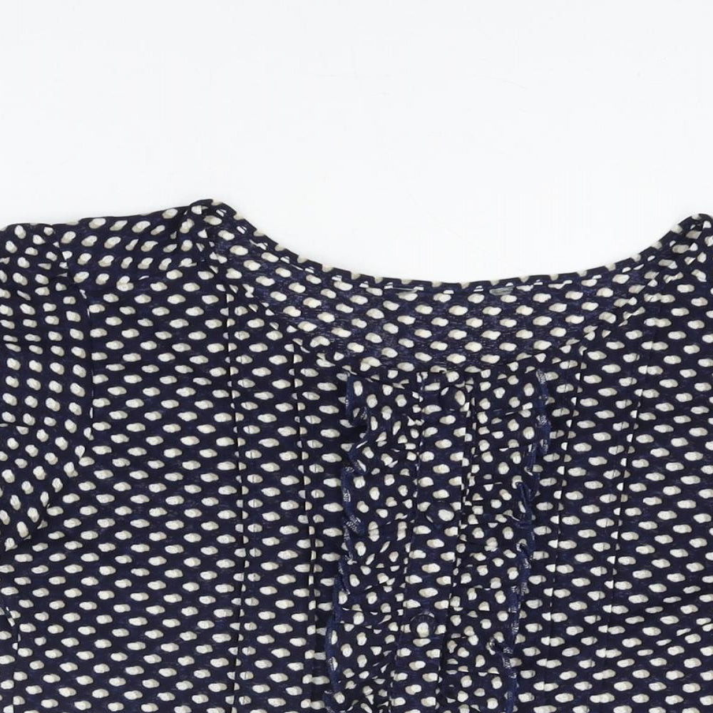 Marks and Spencer Womens Blue Geometric Polyester Basic Button-Up Size 12 Round Neck