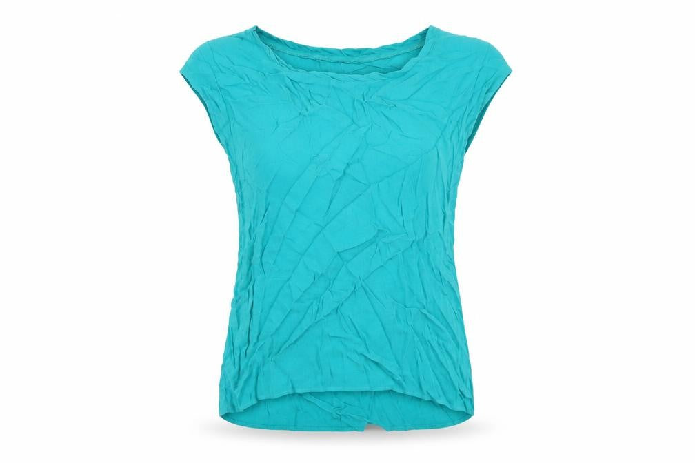 Mango Womens Blue Viscose Basic T-Shirt Size XS Round Neck