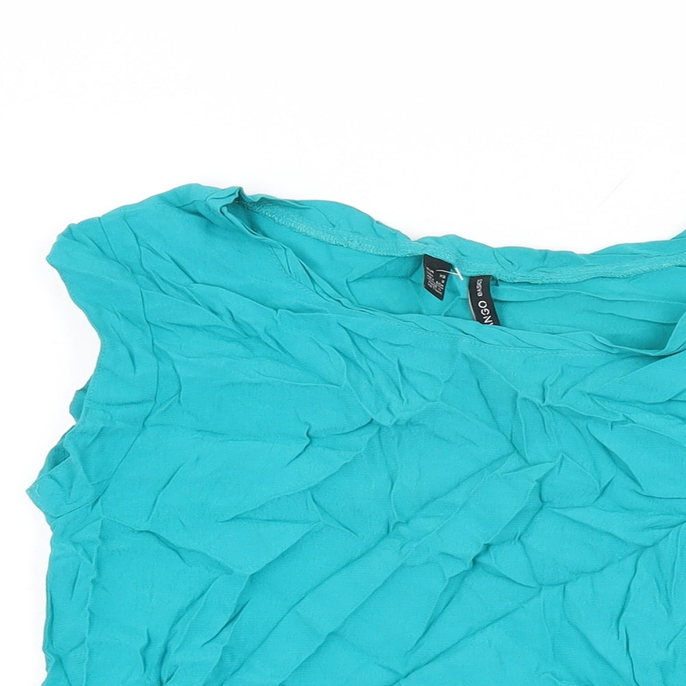 Mango Womens Blue Viscose Basic T-Shirt Size XS Round Neck