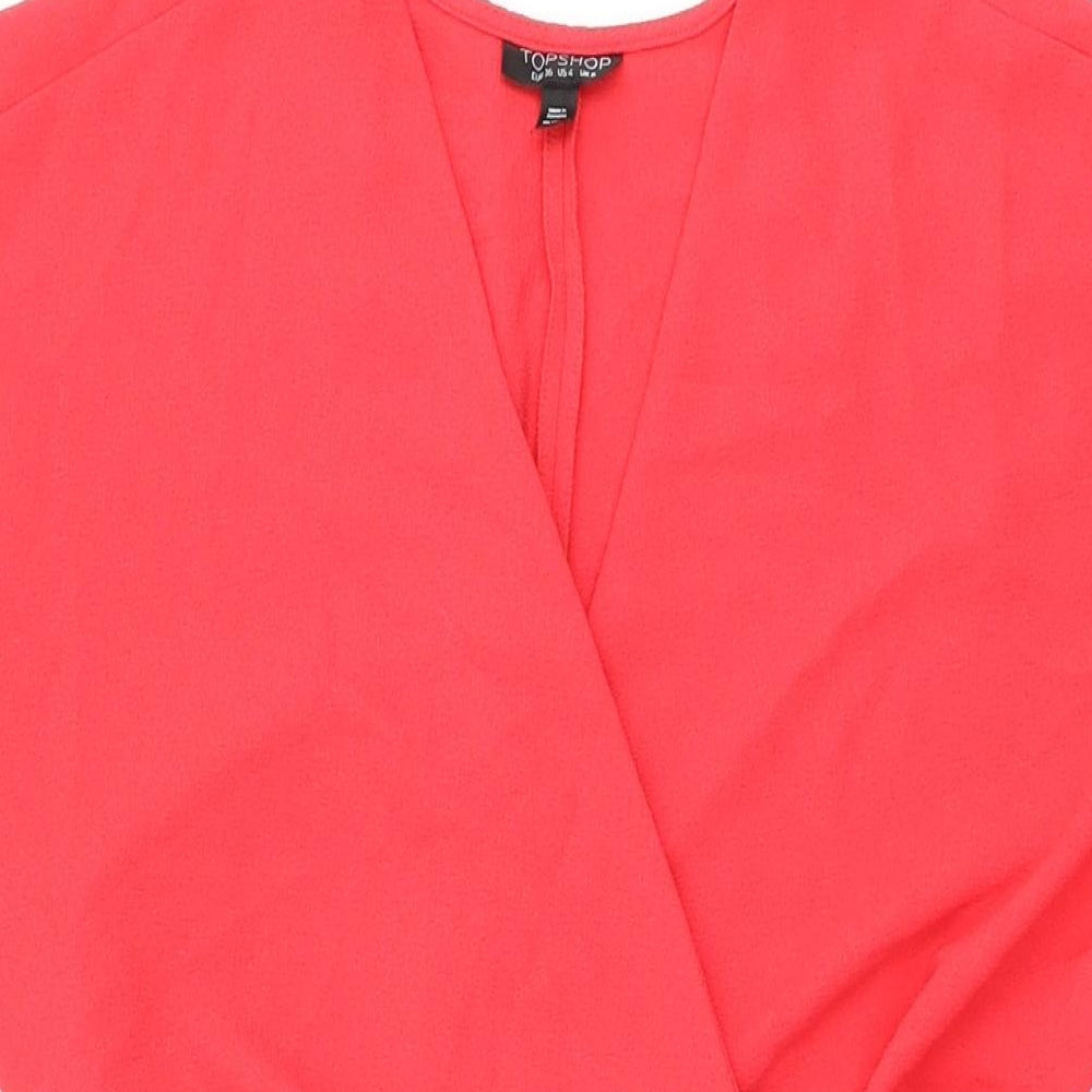 Topshop Womens Red Polyester Wrap Dress Size 8 V-Neck Tie