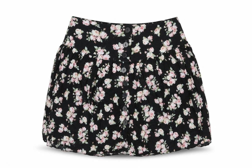 ASOS Womens Black Floral Viscose Mini Skirt Size 10 Button