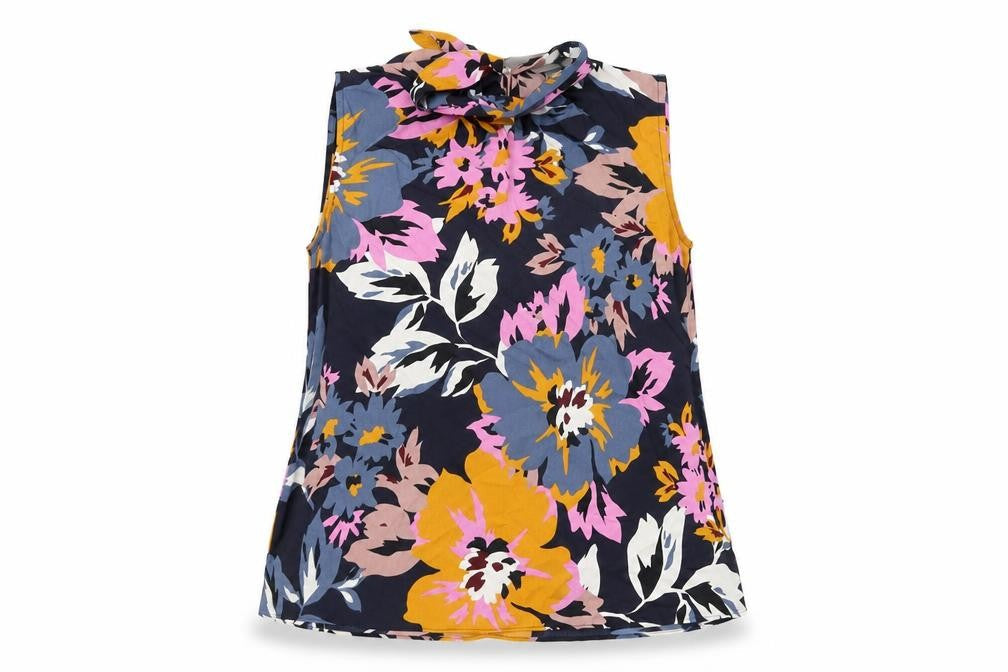 H&M Womens Black Floral Polyester Basic Blouse Size L Round Neck