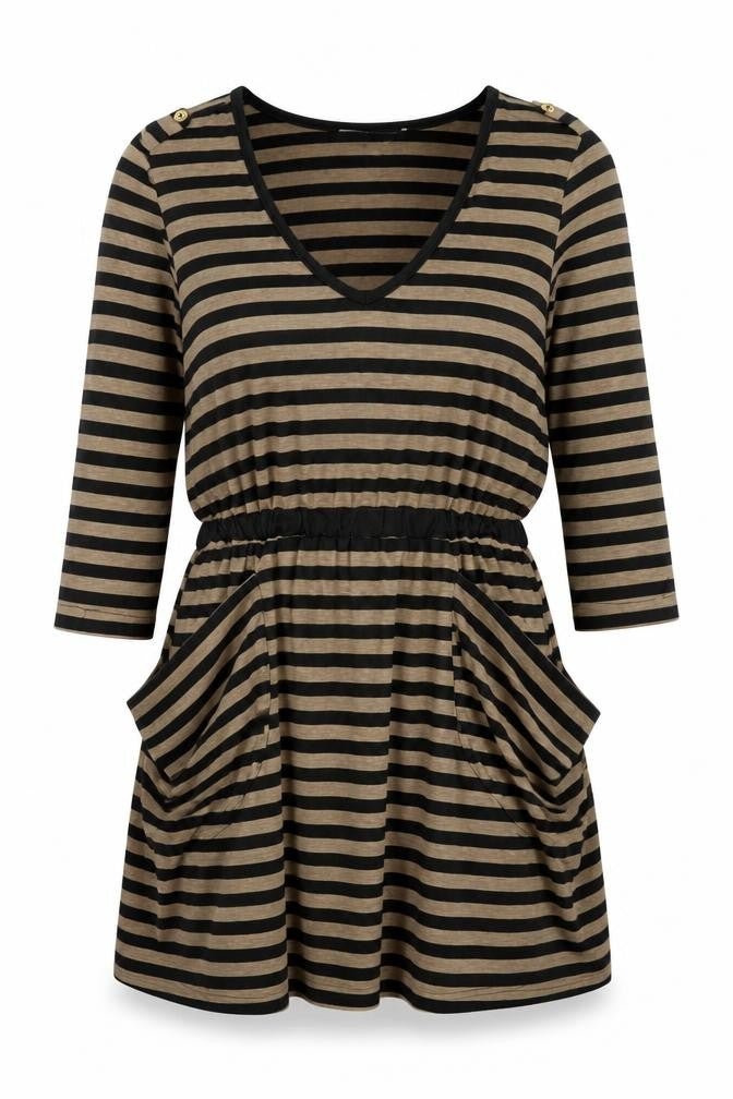 Uttam Boutique Womens Brown Striped Polyester Shift Size 8 Round Neck Pullover