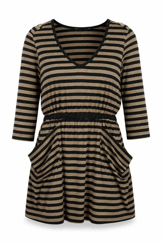 Uttam Boutique Womens Brown Striped Polyester Shift Size 8 Round Neck Pullover