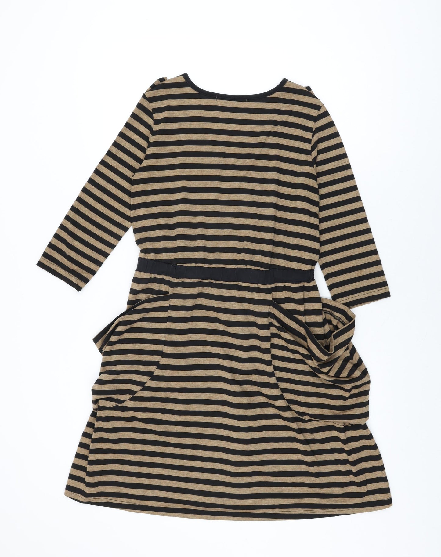 Uttam Boutique Womens Brown Striped Polyester Shift Size 8 Round Neck Pullover