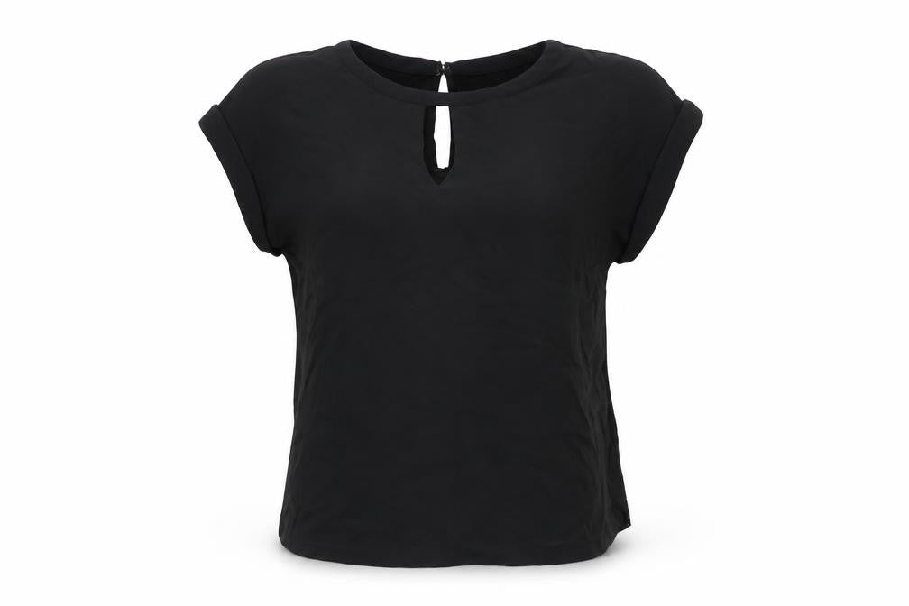 Warehouse Womens Black Polyester Basic T-Shirt Size 10 Round Neck