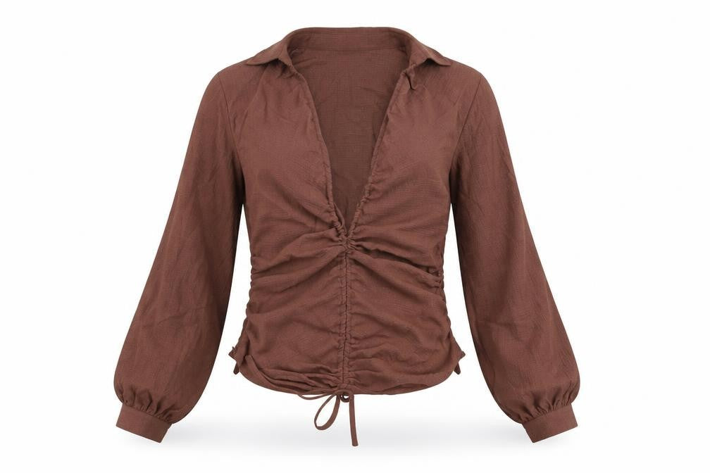 PRETTYLITTLETHING Womens Brown Polyester Basic Blouse Size 8 Collared