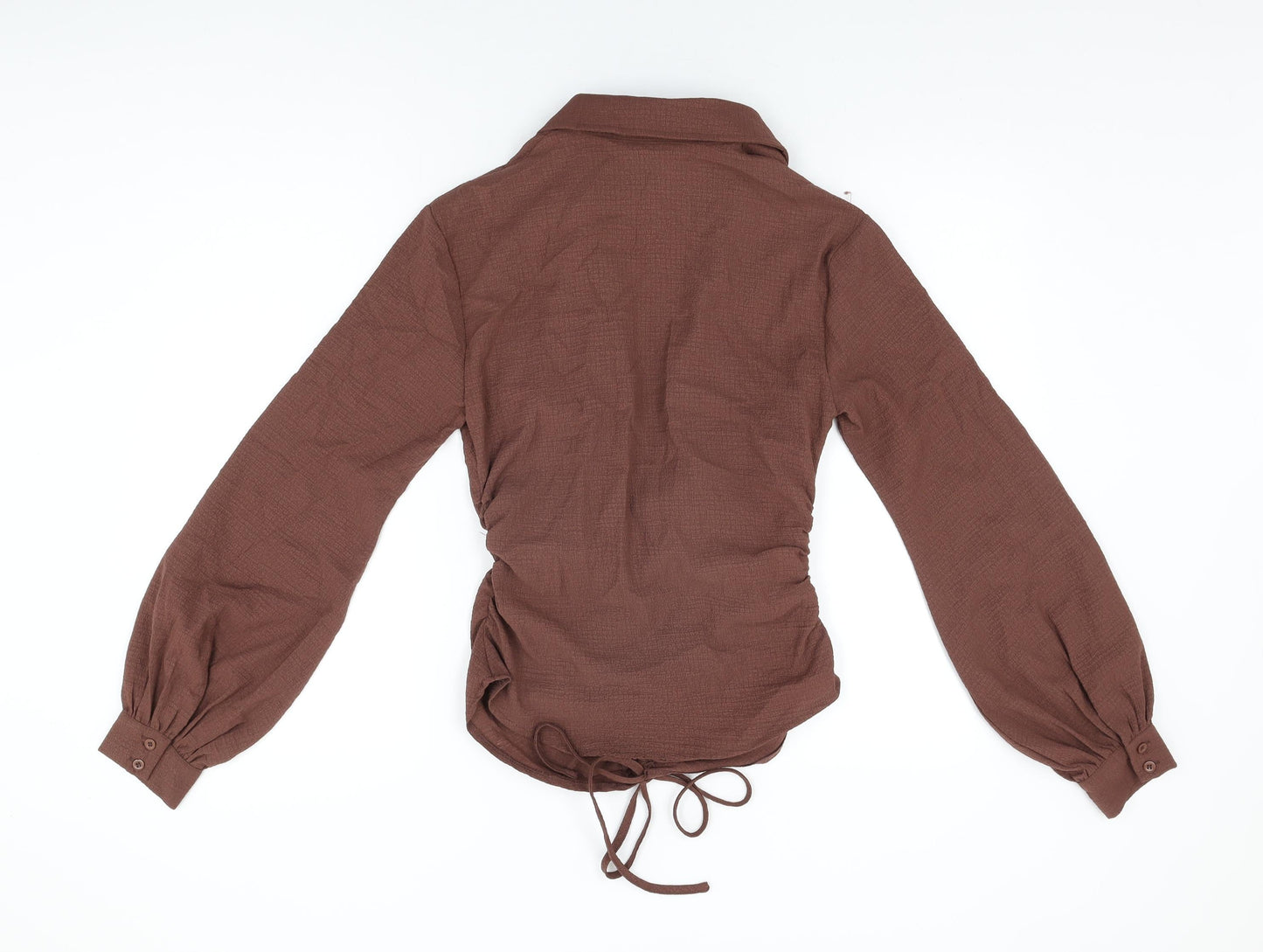 PRETTYLITTLETHING Womens Brown Polyester Basic Blouse Size 8 Collared