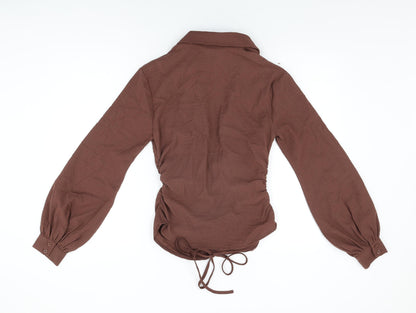 PRETTYLITTLETHING Womens Brown Polyester Basic Blouse Size 8 Collared