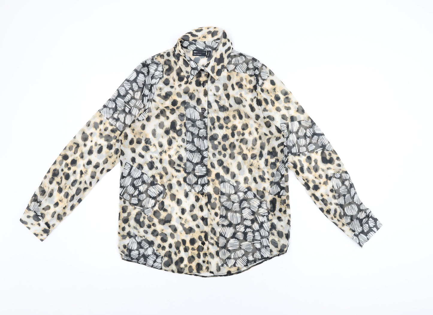 ASOS Womens Multicoloured Animal Print Polyester Basic Button-Up Size 10 Collared