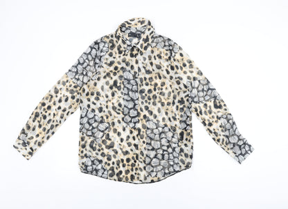 Additional front view of ASOS women’s multicoloured animal print polyester basic button-up, size UK 10, collared