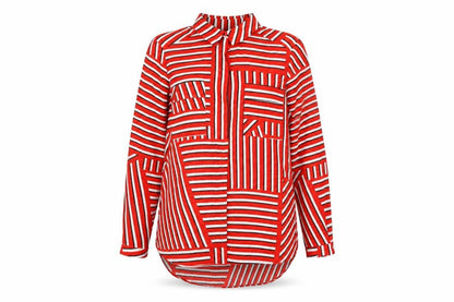 Dorothy Perkins Womens Red Geometric Polyester Basic Blouse Size 14 Collared