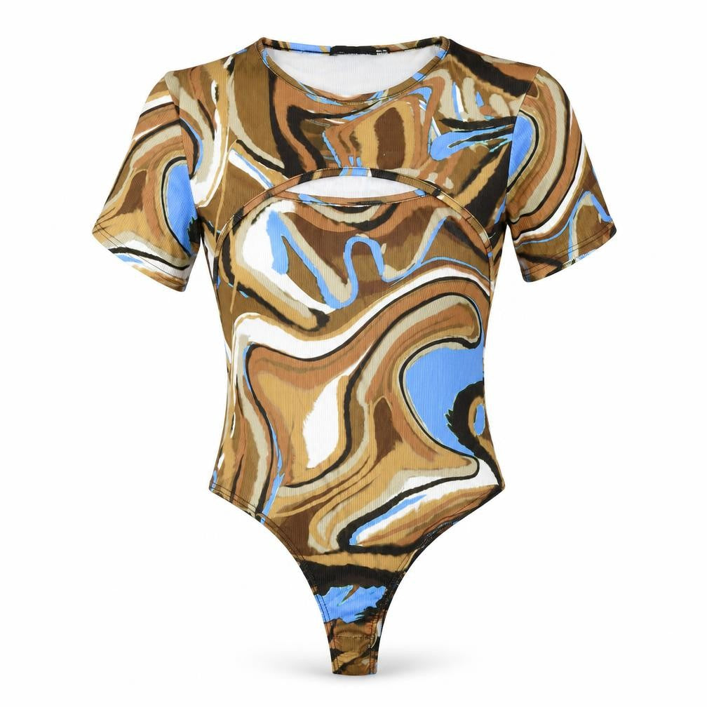 PRETTYLITTLETHING Womens Multicoloured Geometric Polyester Bodysuit One-Piece Size 12 Snap