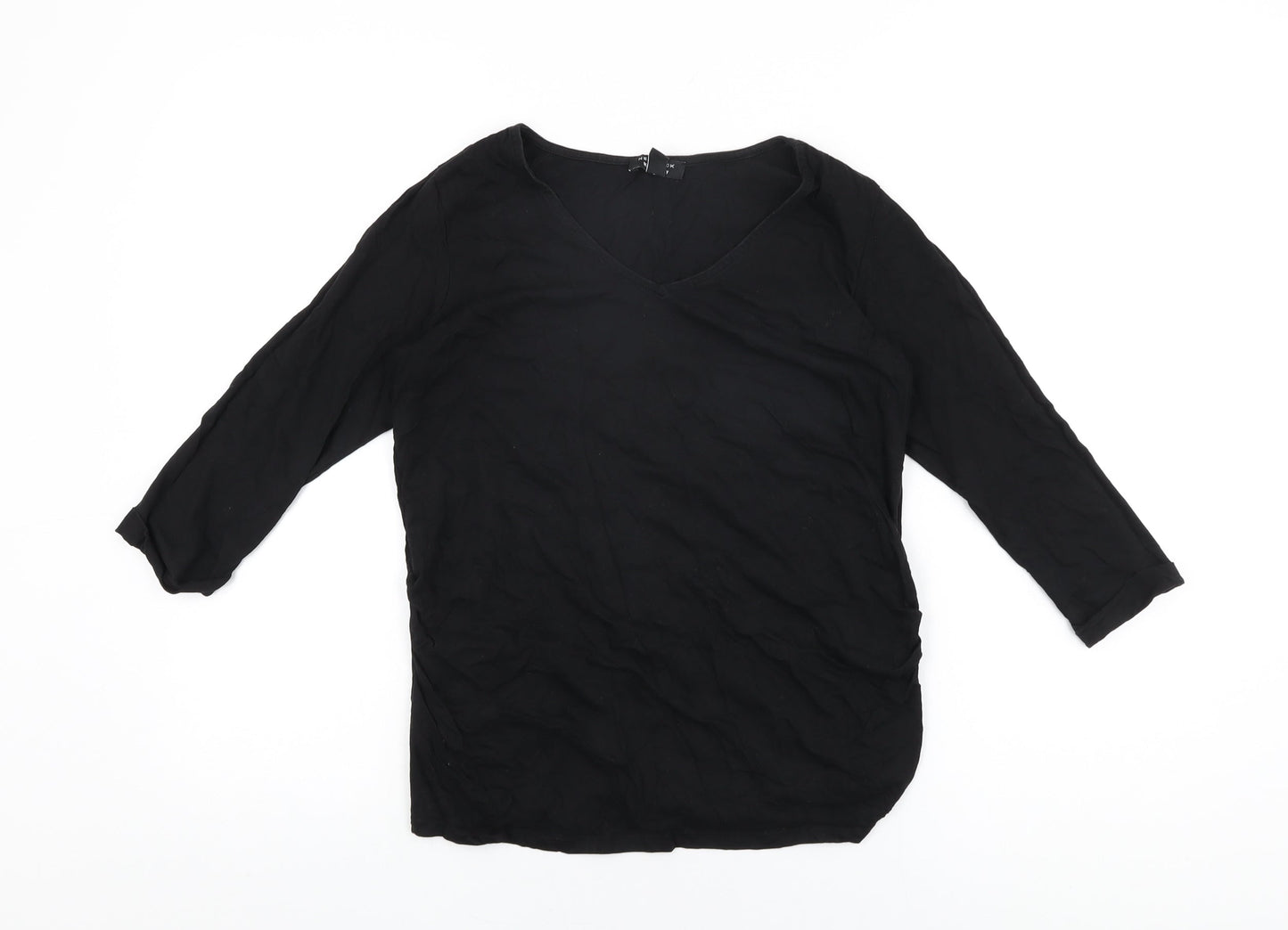 New Look Womens Black Cotton Basic T-Shirt Size 8 V-Neck