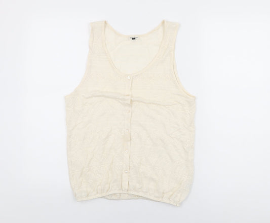 River Island Womens Ivory Polyester Basic T-Shirt Size 12 Scoop Neck